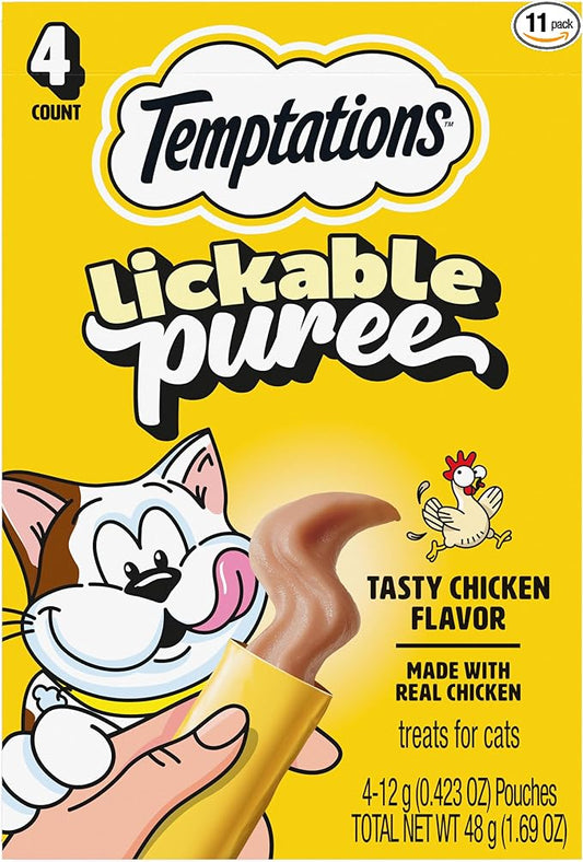 Temptations Creamy Puree Squeezable Lickable Cat Treats, Wet Cat Treats with Chicken, 0.42 oz. Tubes, 4 Count, Pack of 11 (44 Total)