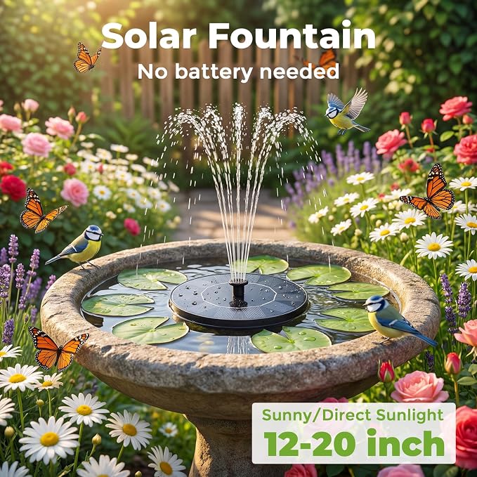 AISITIN Solar Fountain, Solar Bird Bath Fountains Pump with 6 Nozzles, 2026 Upgraded Free Standing Floating Solar Powered Water Fountain Pump for Bird Bath, Garden, Pond, Pool and Outdoor