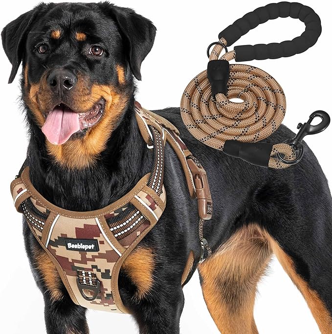 Beebiepet Heavy Duty Tactical Dog Harness for Small Dogs, No Pull Adjustable Pet Harness Reflective Service Training Easy Control Pet Vest Military K9 Working Dog Harnesses- Large, Desert Camo