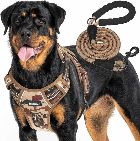 Beebiepet Heavy Duty Tactical Dog Harness for Small Dogs, No Pull Adjustable Pet Harness Reflective Service Training Easy Control Pet Vest Military K9 Working Dog Harnesses- Large, Desert Camo
