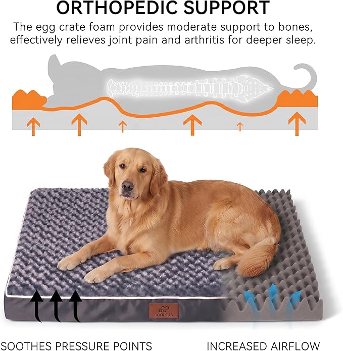 WESTERN HOME WH Orthopedic Dog Bed for Jumbo Dogs, Waterproof Extra Large Dog Bed with Removable Washable Cover and Nonskid Bottom, Thick Egg Crate Foam XXXL Pet Beds, Grey 54"