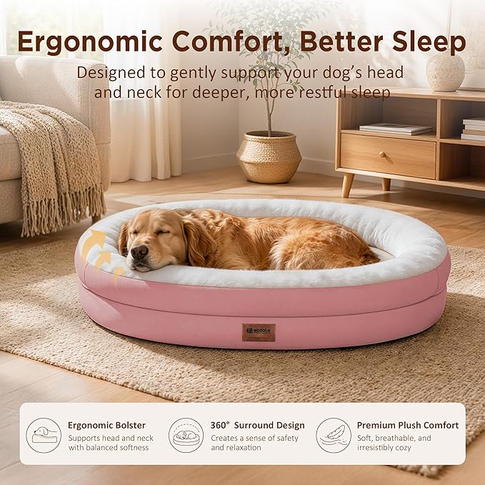 Orthopedic Dog Bed for Extra Large Dogs, XL Waterproof Dog Bed with Bolsters, Supportive Egg Crate Foam Pet Couch Bed with Removable Washable Cover & Non-Slip Bottom, Pink