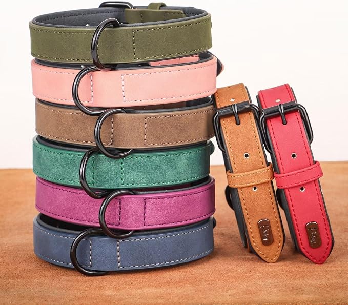 Didog Soft Padded PU Leather Dog Collar, Breathable and Adjustable Red Dog Collars for Medium Dogs, Comfortable for Daily Walk, Red, L Fit Neck 14-18"(22-44 lbs)