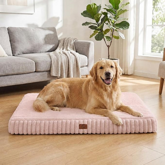 Orthopedic Dog Bed for Large Dog, Waterproof Pet Bed for Crate,Non-Slip Bottom and Egg-Crate Foam with Removable Washable Cover Crate Bed,Pink,35"x22"x3"
