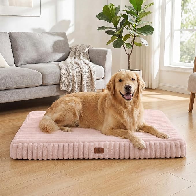 Orthopedic Dog Bed for Extra Large Dog, Waterproof Pet Bed for Crate,Non-Slip Bottom and Egg-Crate Foam with Removable Washable Cover Crate Bed,Pink,41"x27"x4"