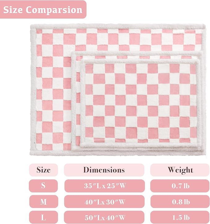 Ohocut Checkered Dog Blanket, Pink Jacquard Sherpa Blankets for Small Dog and Cats, Cute Girly Women Aesthetic Style Fluffy Fleece Pets Blanket for Couch Protection Washable, 40"x50"