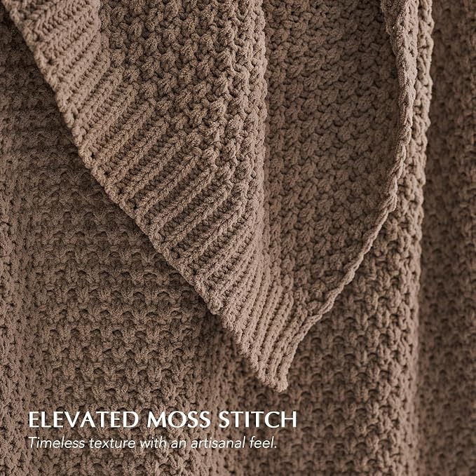EVERGRACEHOME Chunky Chenille Knit Throw Blanket for Couch, Soft Luxurious Moss Stitch Chair Blankets for Bed, Cozy Decorative Farmhouse Knitted Throws for Sofa, Rosewood, 60" x 80"