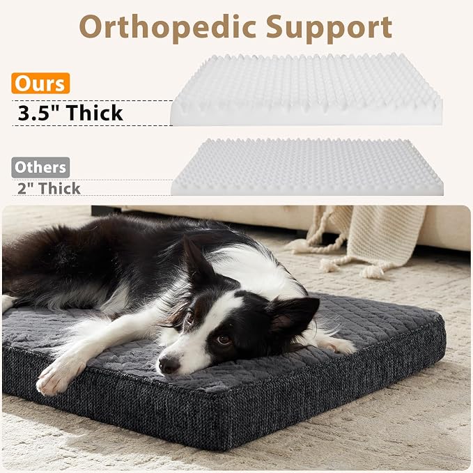 JOEJOY Orthopedic Dog Bed for Extra Large Dogs, Washable Dog Crate Bed Large Sized with Removable Cover, Egg Memory Foam Big Pet Beds, Grey, 47"x29"