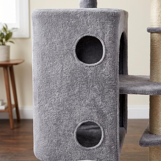 HUITREE 45in Cat Tree Tower with Big Condo for Indoor Cats,Cat Tower with Scratching Post,Scratching Board and Cat Toys,Multi-Level,Small Space,Transformer Cat Tree (Grey+)