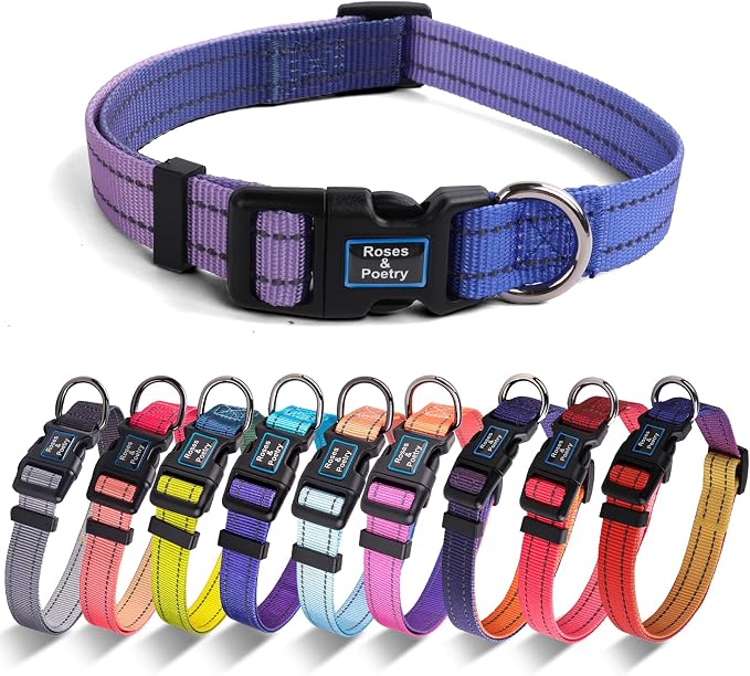 Roses&Poetry Dog Collars for Medium Dogs, Adjustable Durable Pet Reflective Dog Collar for Small Medium Large Dogs(BluePurple-M)