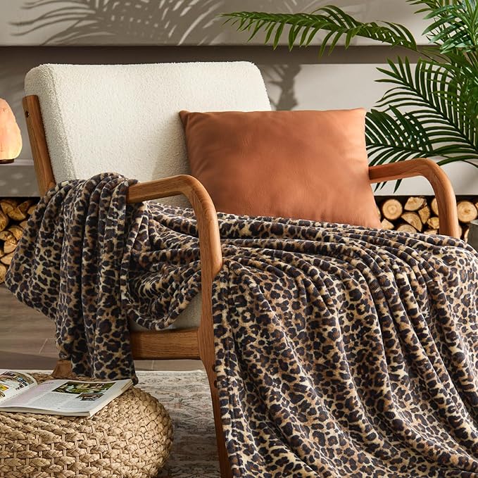 BEDELITE Fleece Blanket for Couch & Bed, Luxury Cheetah Plush Cozy Fuzzy Blanket, Leopard Print Throw 50"x 60", Dark Brown