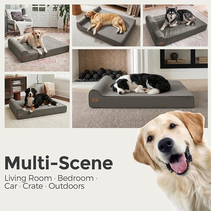Sytopia XL 35D Memory Foam Dog Bed for Large Dogs – 7" Thick Orthopedic Pet Couch for Seniors and Big Breeds up to 120 Pounds, with Water-Resistant Liner & Washable Cover, Dark Grey