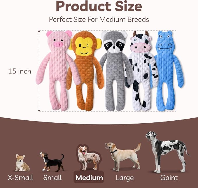 SHARLOVY No Stuffing Dog Toys 5 Pack, Crinkle Interactive Dogs Toy for Boredom, Puppy Toys for Teething to Keep Them Busy, Cute Squeaky Dogs Toy for Small, Medium, and Large Breed