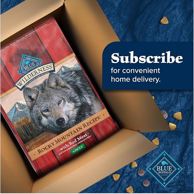 Blue Buffalo Wilderness Rocky Mountain Recipe Adult Dry Dog Food with Red Meat & Wholesome Grains, 34g Protein, Vibrant Energy for an Active Life, Made with Natural Ingredients, 4.5 lbs.