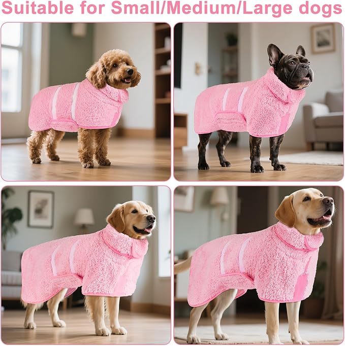 Bienbee Dog Bathrobe, Quick Drying Super Absorbent Pet Robes for Small Medium Large Dogs, Drying Coat for After Bath & Swim, Warm & Cozy Dogs Towels, Dog Puppy Bath Supplies, Pink XL