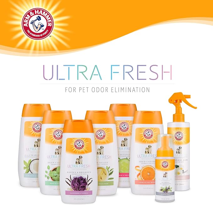 Arm & Hammer Ultra Fresh 2 in 1 Detangling Dog Shampoo and Conditioner Baking Soda Deodorizer Moisturizing Pet Wash Tangles Odor Control Cucumber Prickly Pear Scent 16 FL OZ Single Bottle Detangling