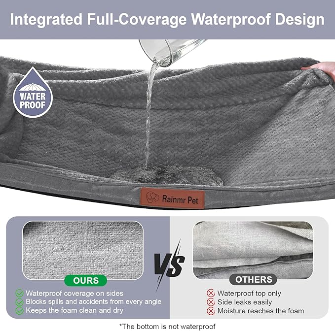 Rainmr Orthopedic Dog Beds for Large Dogs, Memory Foam Dog Beds Large Sized Dogs, Washable Removable Cover, Nonskid Bottom, Waterproof, for Indoor, Outdoor, Crate ＆ Car Use, 36x27x6 Inches, Dark Grey