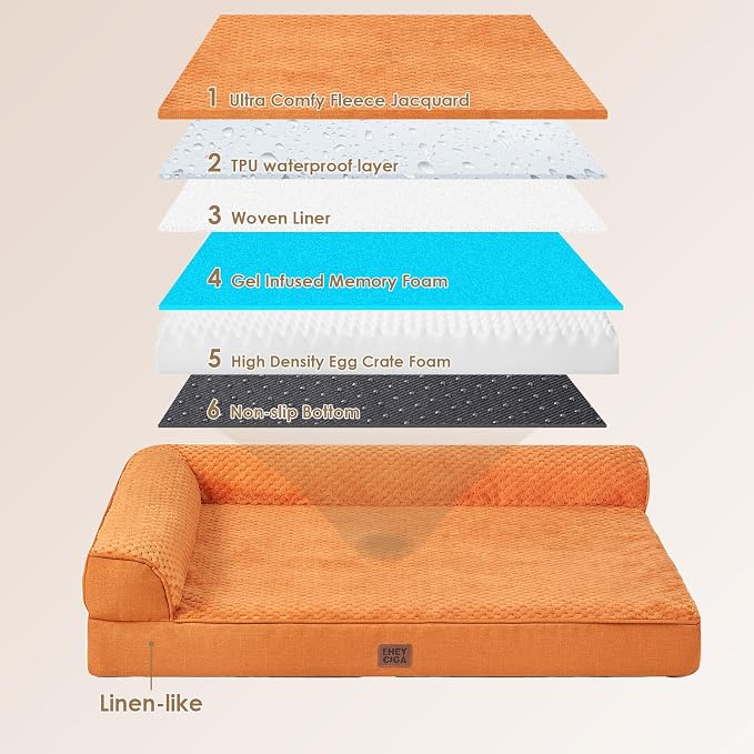 EHEYCIGA Extra Large Dog Bed Othorpedic, Memory Foam XL Dog Bed with Washable Removable Cover, Waterproof Pet Sofa Couch XLarge Size Dogs with Nonskid Bottom, 44x32x6.5, Pumpkin