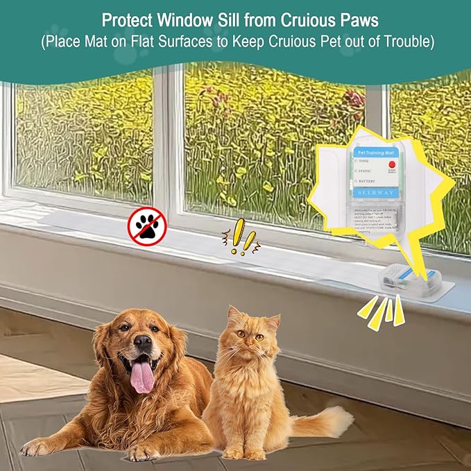 SEERWAY 46"x3" Strip Pet Training Mat - Narrow Electric Shock Pad for Windowsills, Counters & Table Edges, 3 Modes with Tester for Dogs & Cats