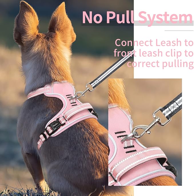 HEELE Dog Harness, No Pull Adjustable Padded Reflective Harness for Small Medium Large Dogs with Handle for Walking Training, Pink, XL