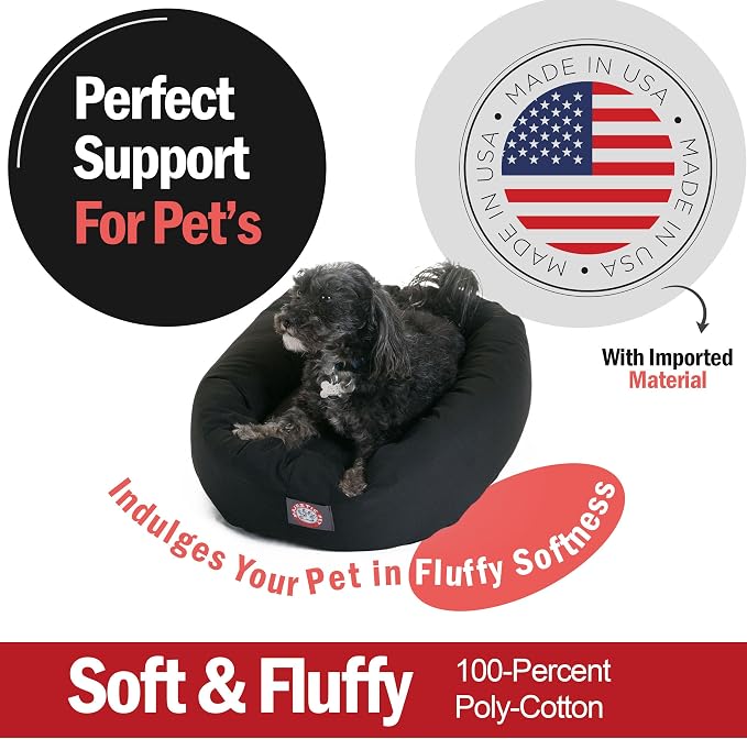 Majestic Pet 24 Inch Bagel Calming Dog Bed Washable – Cozy Soft Round Dog Bed with Spine Support for Dogs to Rest their Head - Fluffy Donut Puppy Mat 24x19x7 (Inch) Small – Black
