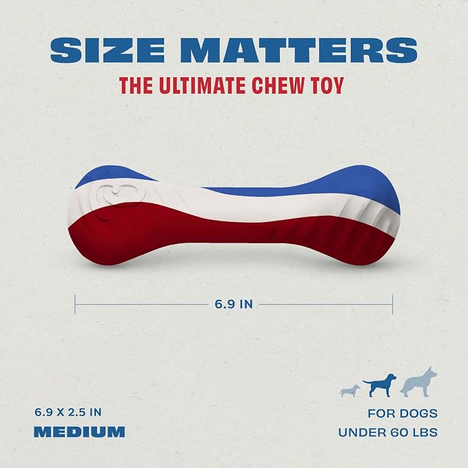 Benebone Natural Rubber Dog Chew Toy, Dog Bone, USA 250th Anniversary Limited Edition America 250, Medium