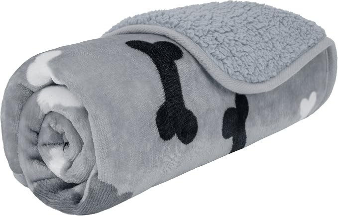 PETAMI Sherpa Fleece Waterproof CAT and Dog Blanket, Bone Gray, Small