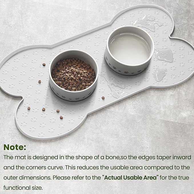 PWTAA Dog Food Mat Anti-Slip Silicone Dog Bowl Mat Thicker Pet Placemat Waterproof Cat Feeder Pad with Raised Edge Puppy Kitten Feeding Mats Suitable Small Medium-Sized Dogs Cats Eating Tray