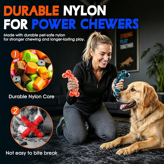 WOWBALA Dog Toys for Aggressive Chewers - Build for Aggressive Chewers for Long Lasting Fun, Non-splintering, Teeth Cleaning Indestructible Dog Chew Toys for Medium & Large Dogs, 2 Pack