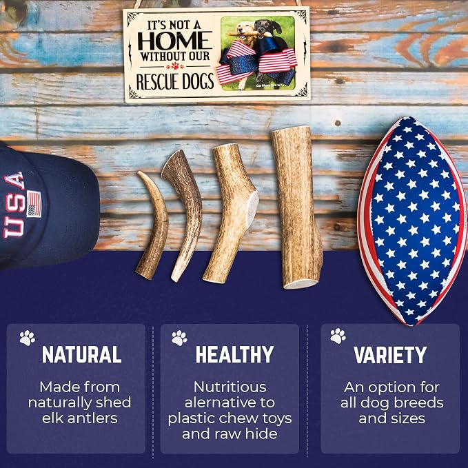 Devil Dog Pet Co. Elk Antlers for Dogs, Natural Dog Chew for Aggressive Chewers - Long Lasting and Odor Free - USA Sourced - Cleaner Teeth, Anxiety & Boredom Relief - Whole Small 4"+ 2 Pack