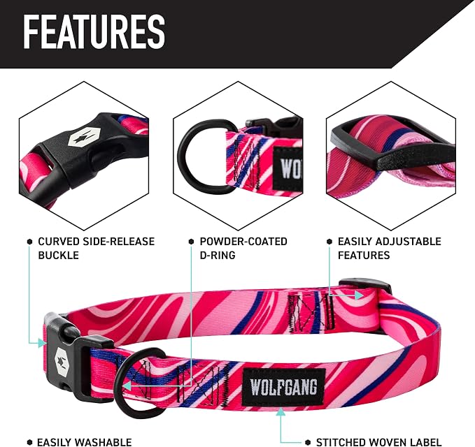 Wolfgang Heavy Duty, Adjustable Dog Collar with Quick Release Nylon Buckle for Walking & Training, MarbleSwirl Print, Medium
