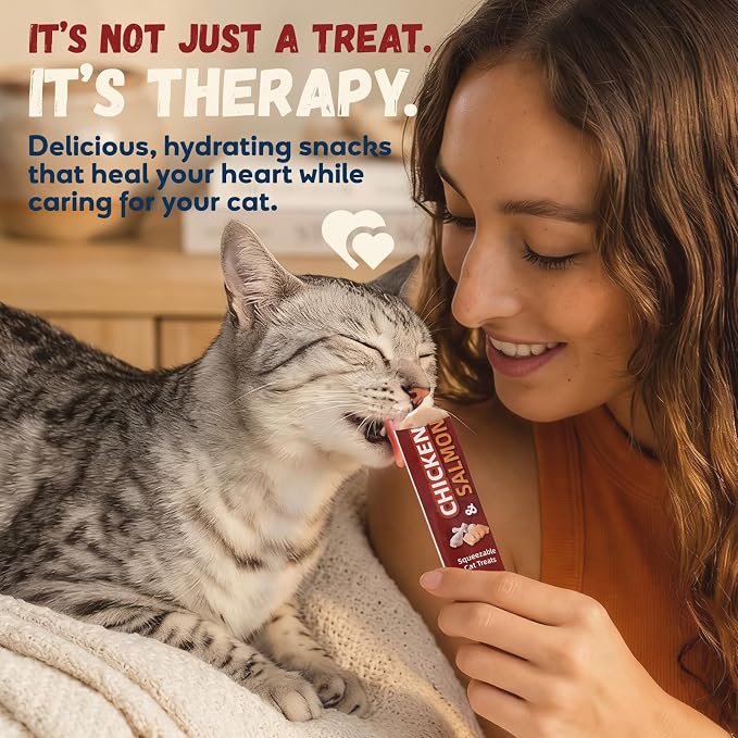 Pawmate Lickable Cat Treats, Chicken & Salmon Cat Squeeze Treats, High Moisture Grain Free Cat Snacks & Food Toppers for Kittens and Adult Cats, 20 Tubes x 15g