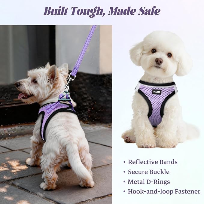 YIMEIS Dog Harness and Leash Set, No Pull Soft Mesh Pet Harness, Reflective Adjustable Puppy Vest for Small Medium Large Dogs, Cats (Taro Purple, Small (Pack of 1)