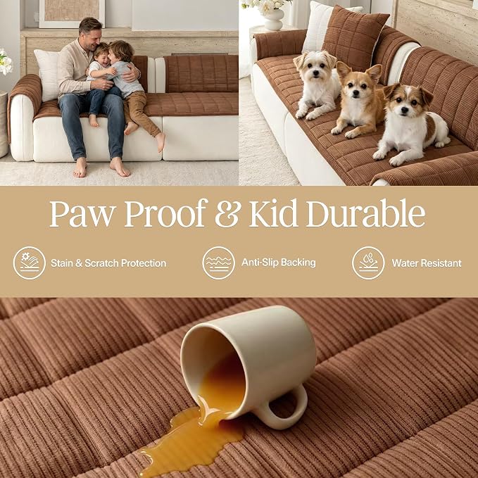 Premium Washable Couch Cover for Dogs, Non Slip Sectional Sofa Protector for L Shape Couch,Dog Couch Cover for Waterproof(1PC/27.6"x70.9",Brown)