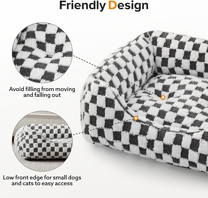 JOEJOY Dog Beds for Small Dogs -Cute Cat Beds for Indoor Cats Calming Pet Beds, Rectangle Orthopedic Cuddle Puppy Bed with Jacquard Shaggy Plush & Anti Slip Bottom, 20x19x6inches, Grey