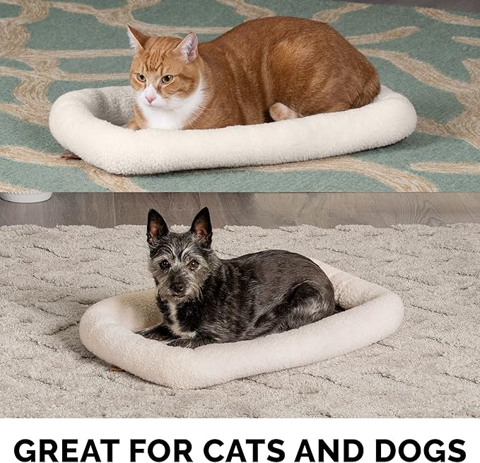Furhaven Dog Bed for Large Dogs, 100% Washable, Sized to Fit Crates - Sherpa Fleece Bolster Crate Pad - Cream, Extra Large/XL