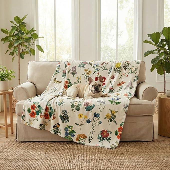 Horaldaily Pets Flannel Blanket, Spring Summer Vintage Flowers Soft Fuzzy Fluffy Plush Cozy Fleece Premium Blankets for Dog Cat Puppy Kitten Couch Protection, 20x30