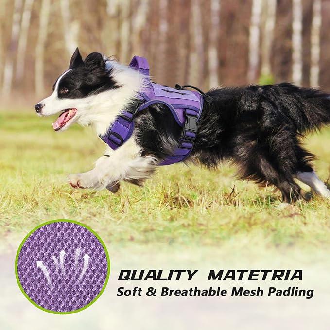 WINGOIN Purple Tactical Dog Harness for Small Dogs, Heavy Duty No Pull Harness with Handle, Adjustable Reflective Military K9 Pet Vest for French Bulldog, Pug, Walking, Training, Hunting (S)
