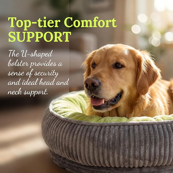 Calming Dog Bed for Small Dogs 18"x20" - Washable Donut Pet Bed with Anti-Slip Bottom, Soft Puppy Bed for Indoor Kittens and Cats with Removable Cover (Lime Green)