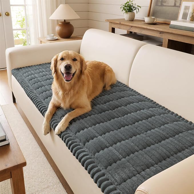 decorUhome Non-Slip Fuzzy Couch Cover for Dogs, Soft Thick Washable Pet-Friendly Protector, Sofa Slipcover for 3 Cushion Couch Sofa, Dark Grey, 27.6" x 82.7"