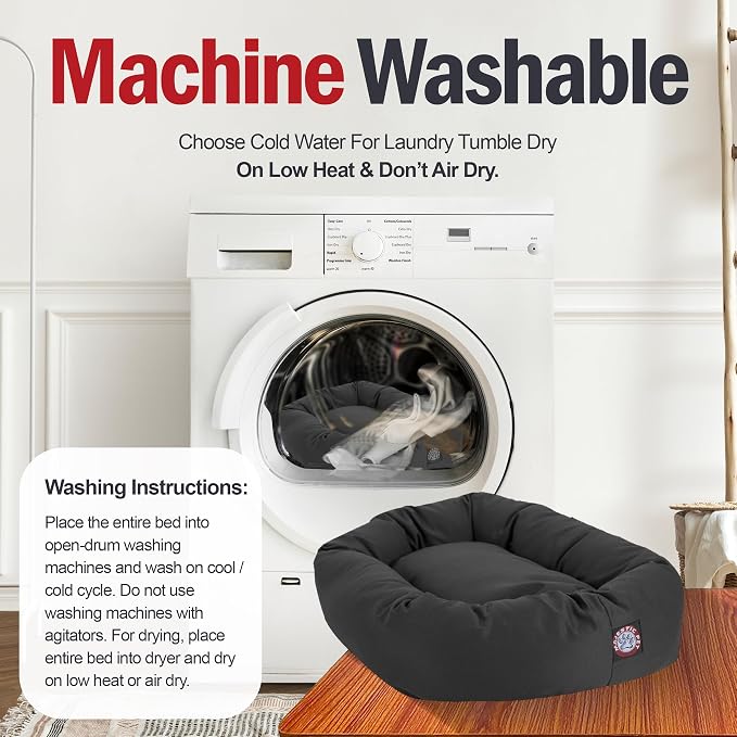 Majestic Pet 32 Inch Bagel Calming Dog Bed Washable – Cozy Soft Round Dog Bed with Spine Support for Dogs to Rest Their Head - Fluffy Donut Puppy Mat 32x23x7 (Inch) Medium – Gray