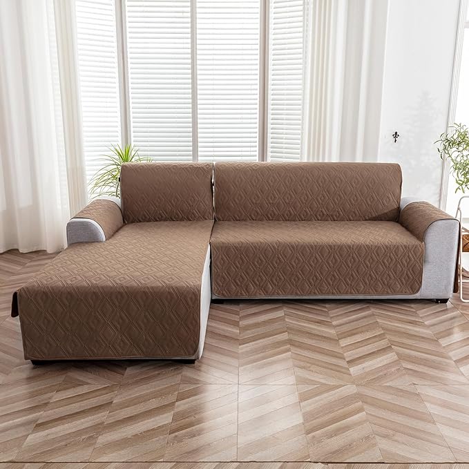 Genina Sectional Couch Covers for Dogs L Shaped Sofa Covers Chaise Lounge Cover Reversible Sofa Cover Sectional Furniture Protector for Pets, Kids (Camel, Small)