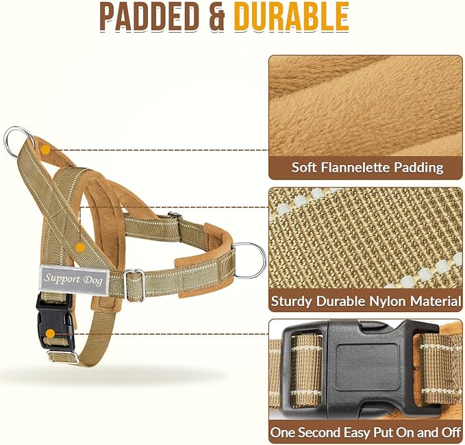SlowTon No Pull Dog Harness - Heavy Duty Dog Harness and Leash Set for Medium Large Dogs, Reflective Tactical Harness with Soft Padded and Front Clip for Easy Walk and Training (Tan, S)