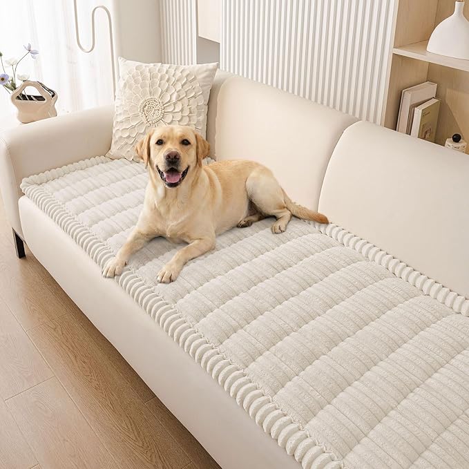Smiry Couch Cover for Dogs, Non Slip Washable Sofa Protector for Pets, Soft Furniture Cover for Pet, Stylish Sofa Covers, Cozy Protect Against Fur, Dirt & Everyday Messes (White, 35.4" x 88")