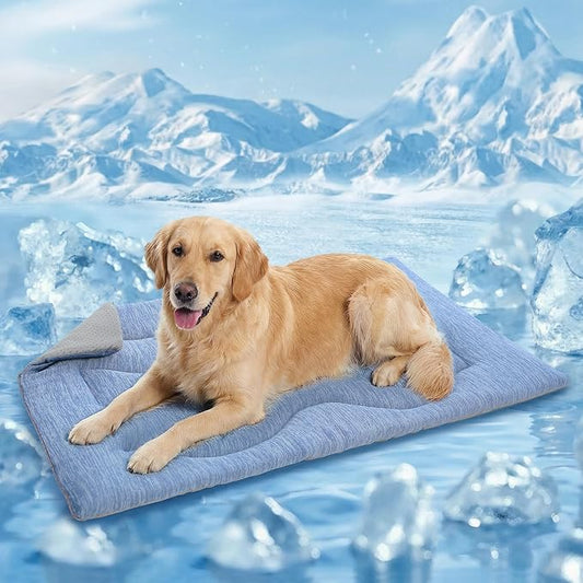 Queenmore Large Dog Cooling Mat for Dog, Portable Flat Pet Bed for Dogs and Cats, Non-Slip Summer Pet Sleeping Mat, Machine Washable, Dogs Cooling Pad Indoor (Blue Wave, XLarge(43" x 31"))