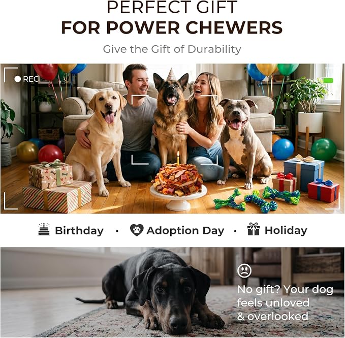 Kseroo Dog Chew Toys, 3-Pack, Peanut Butter, Medium & Large Dogs, Green | Indestructible, Rock-Hard Nylon, For Aggressive Chewers, 25-90lbs, Keeps Dogs Busy