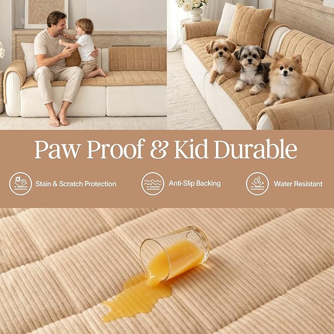 Premium Washable Couch Cover for Dogs, Non Slip Sectional Sofa Protector for L Shape Couch,Dog Couch Cover for Waterproof(1PC/27.6"x70.9",Khaki)