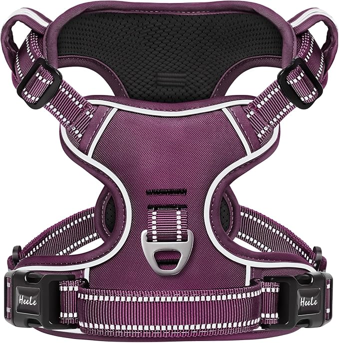 HEELE Dog Harness for Large Dogs No Pull Dog Vest Harness for Large Dog with Soft Padded Handle Reflective for Outdoor Training, Purple(Matching Trim), XL