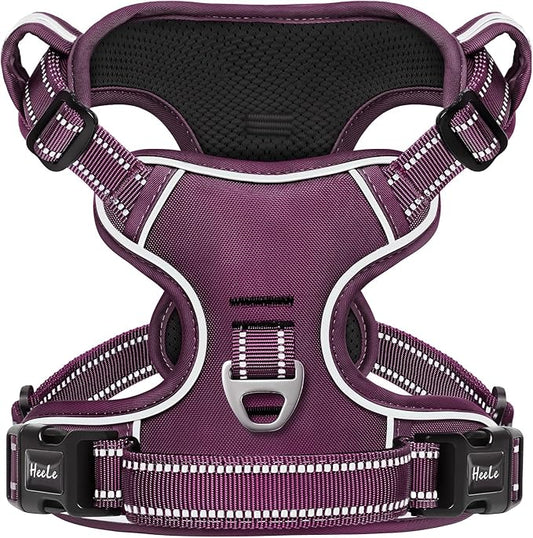 HEELE Dog Harness for Large Dogs No Pull Dog Vest Harness for Large Dog with Soft Padded Handle Reflective for Outdoor Training, Purple(Matching Trim), XL