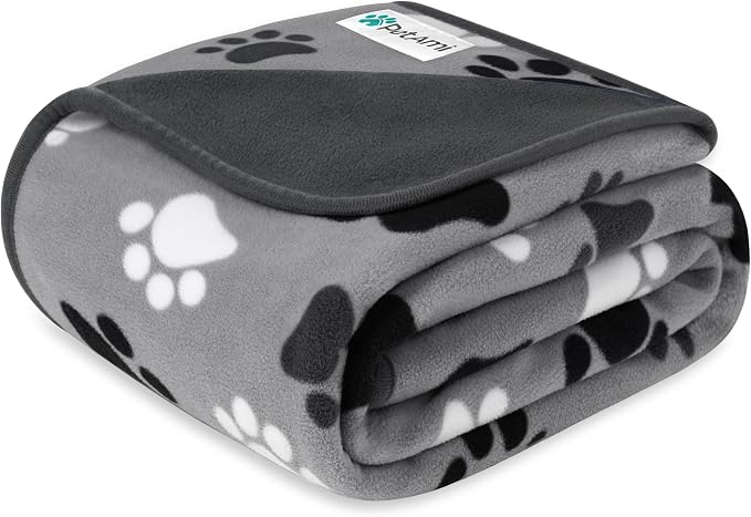 PetAmi Waterproof Dog Blanket for Small Medium Dogs Cats, Pee Proof Reversible Cat Blanket for Kitten Puppy, Soft Fleece Washable Pet Throw for Couch Car Crate Liner, 29x40 Paw Print Gray